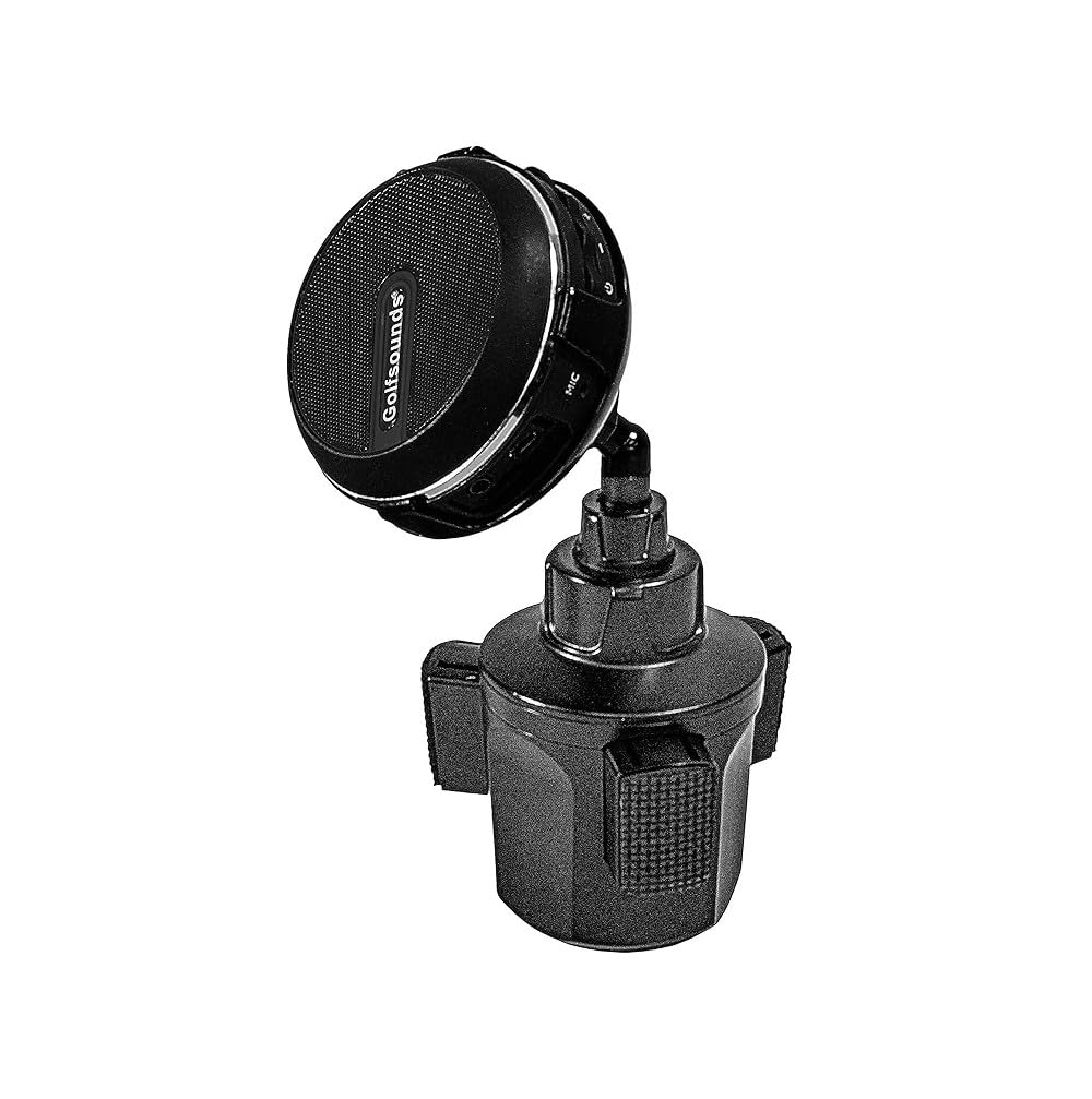 JEF World of Golf portable Bluetooth speaker with carabiner clip for secure golf bag use