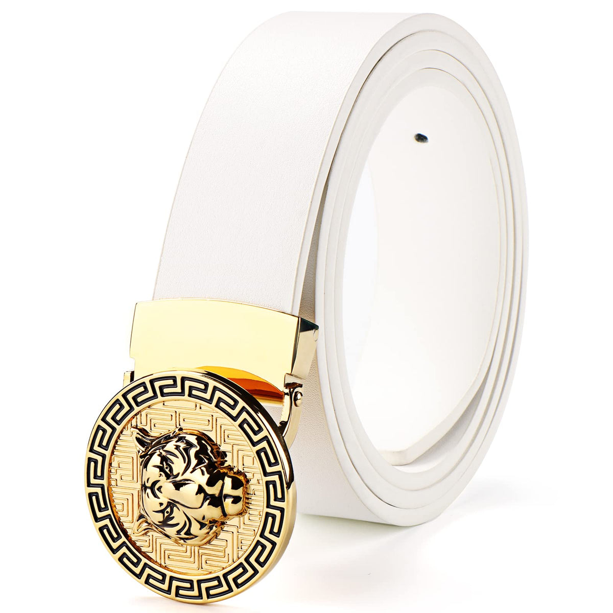 JEKIXHUA cowhide leather dress belt highlighting durable, breathable material.