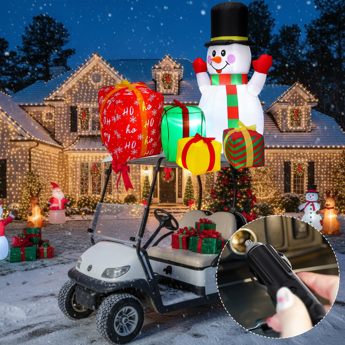 Built-in fan enables quick inflation for JellyArch snowman