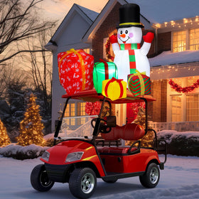 JellyArch snowman inflatable on car roof for festive curb appeal