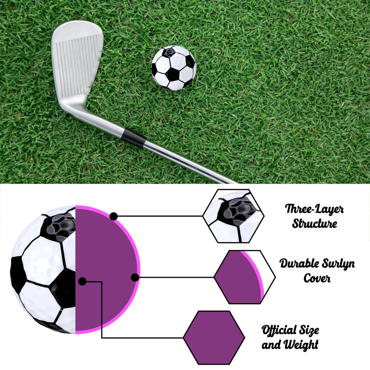 Jenaai tennis-pattern golf ball offers a sporty look and easy recognition on greens