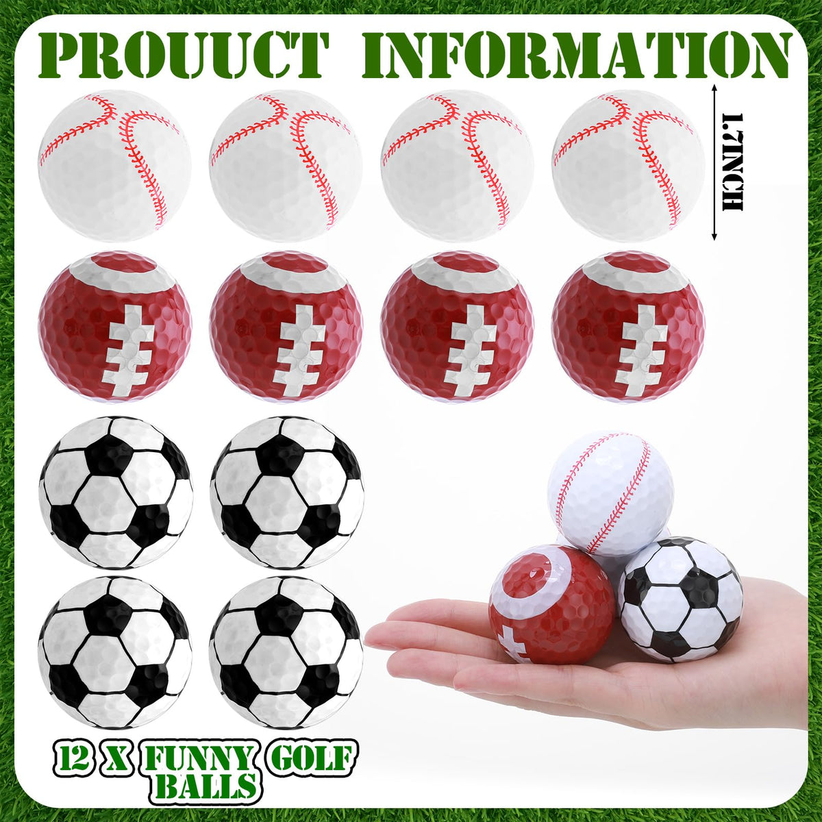 Jenaai golf balls with football pattern for quick recognition on the course