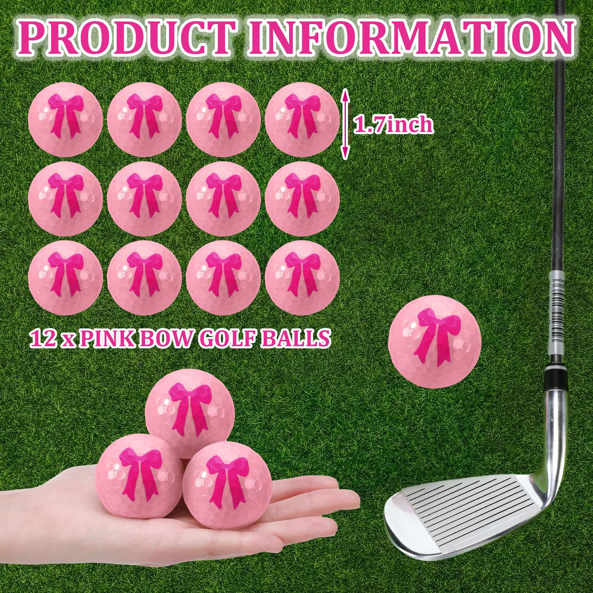 Jenaai pink bow pattern golf ball for easy spotting on the course.