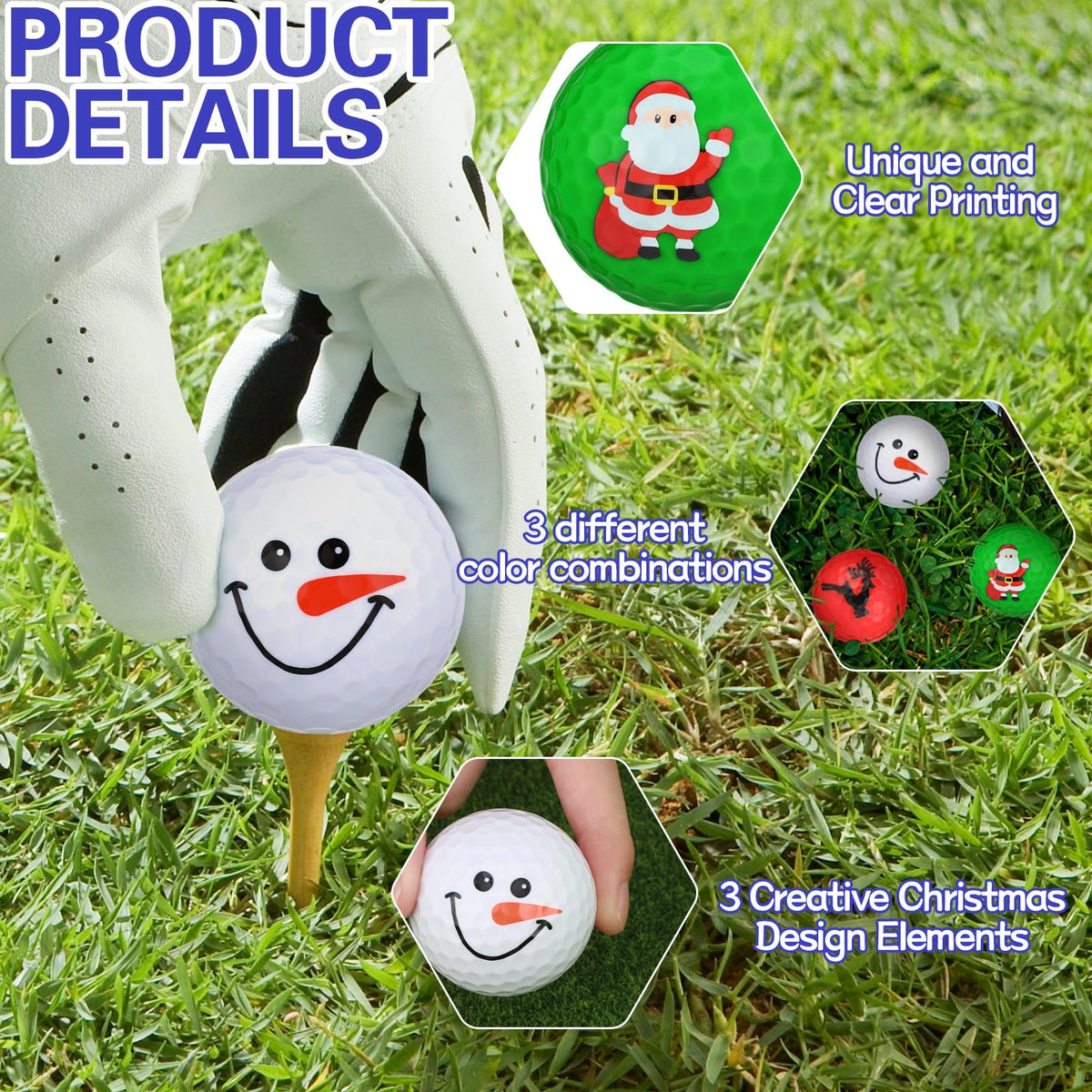 Jenaai Santa patterned golf balls for holiday-themed rounds