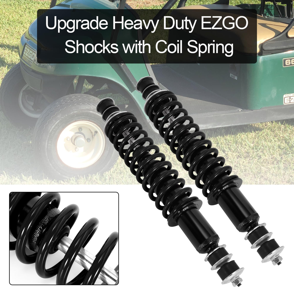 JIAYAN EZ-GO golf cart shocks installed for smoother damping.