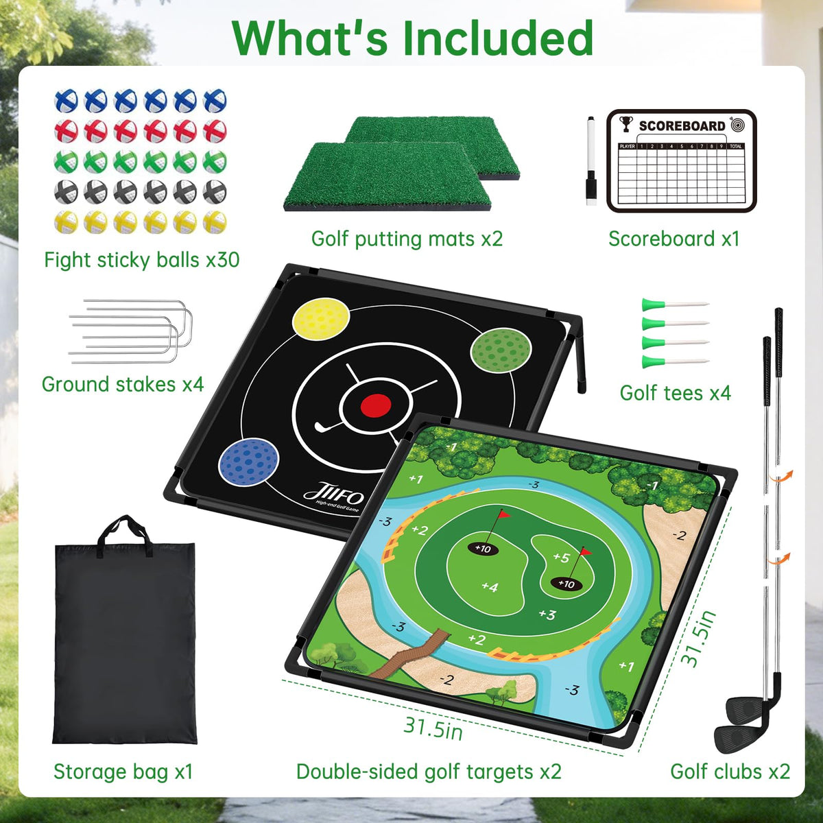 JIIFO Golf Chipping Set target stands provide sturdy aiming alignment.