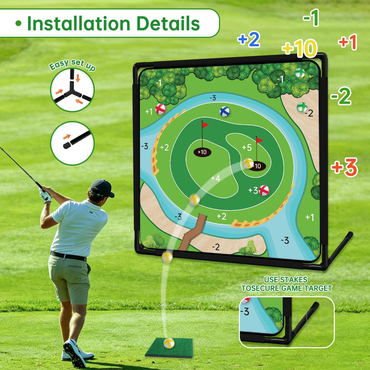 JIIFO golf club included for convenient all-in-one practice setup.