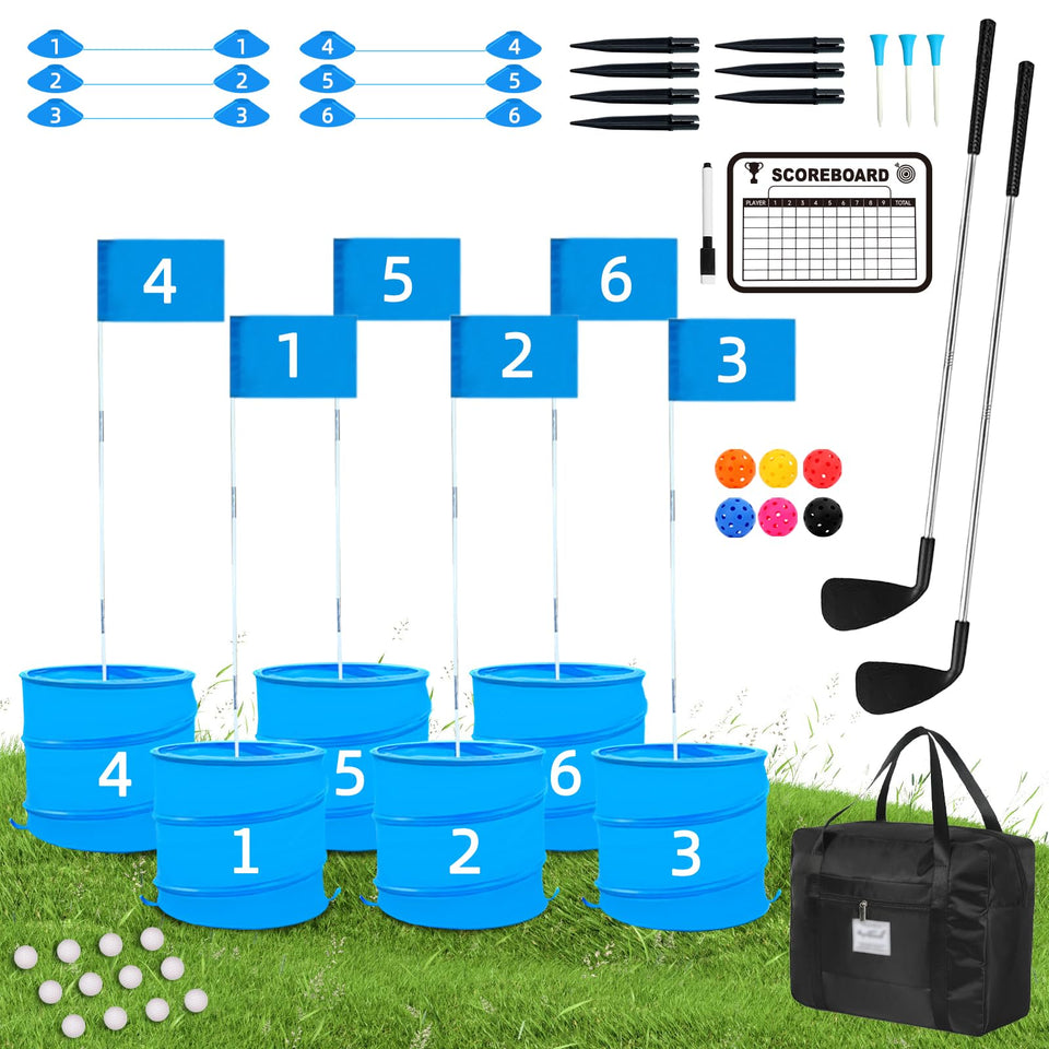 JIIFO Golf Game with 2 clubs ready for quick backyard play