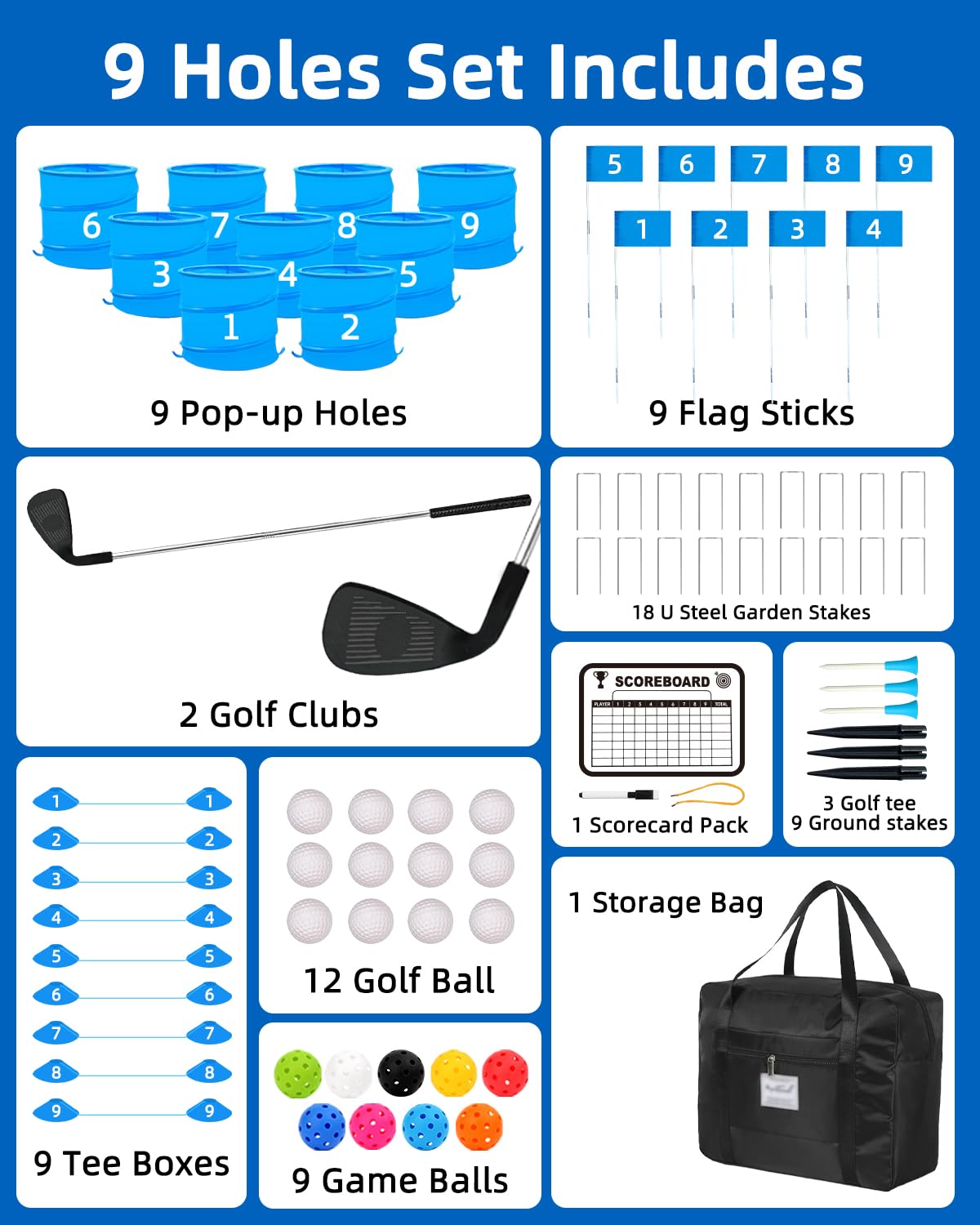 JIIFO golf game 9-buckets-setup for versatile outdoor course design