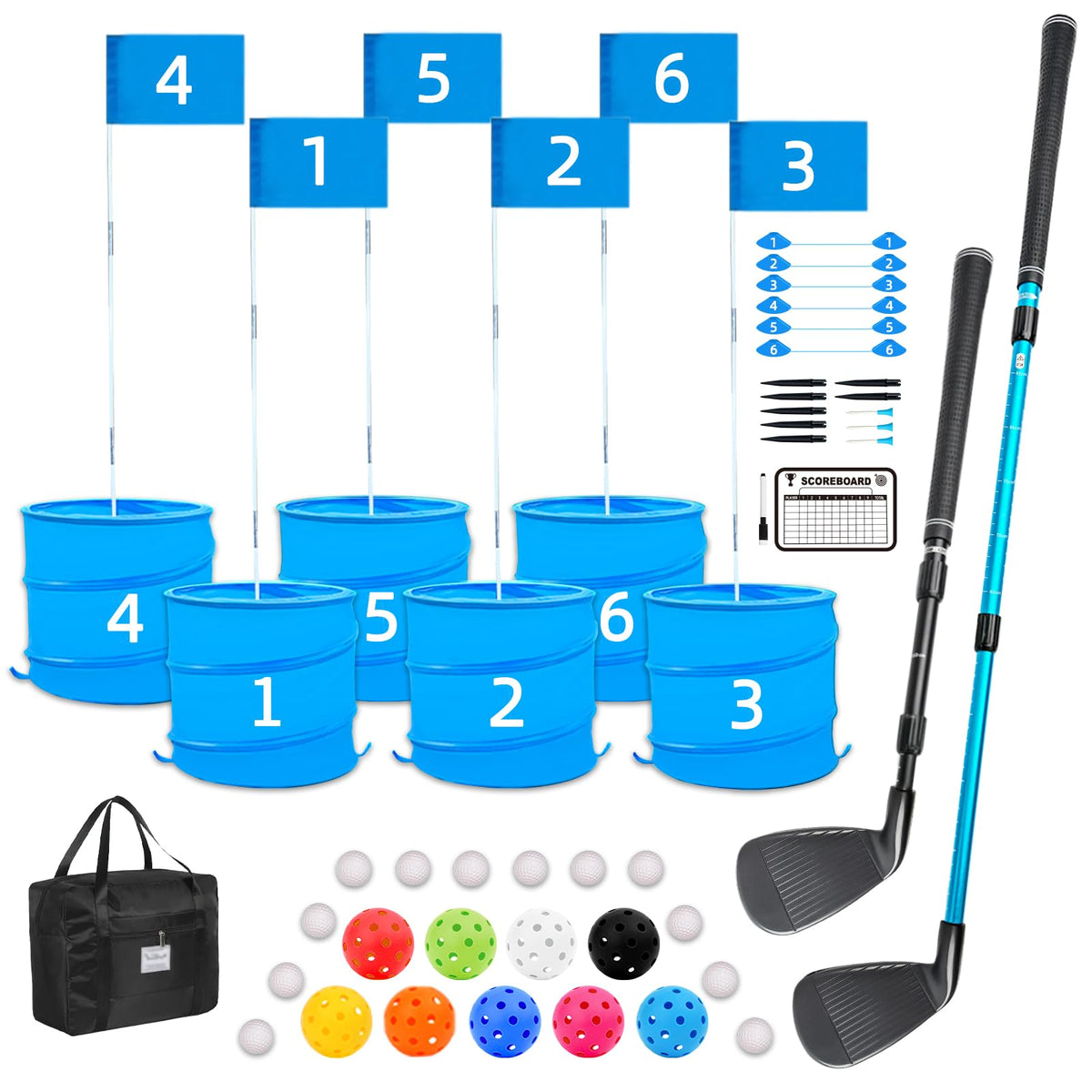 JIIFO golf game with two clubs enables quick backyard practice sessions.