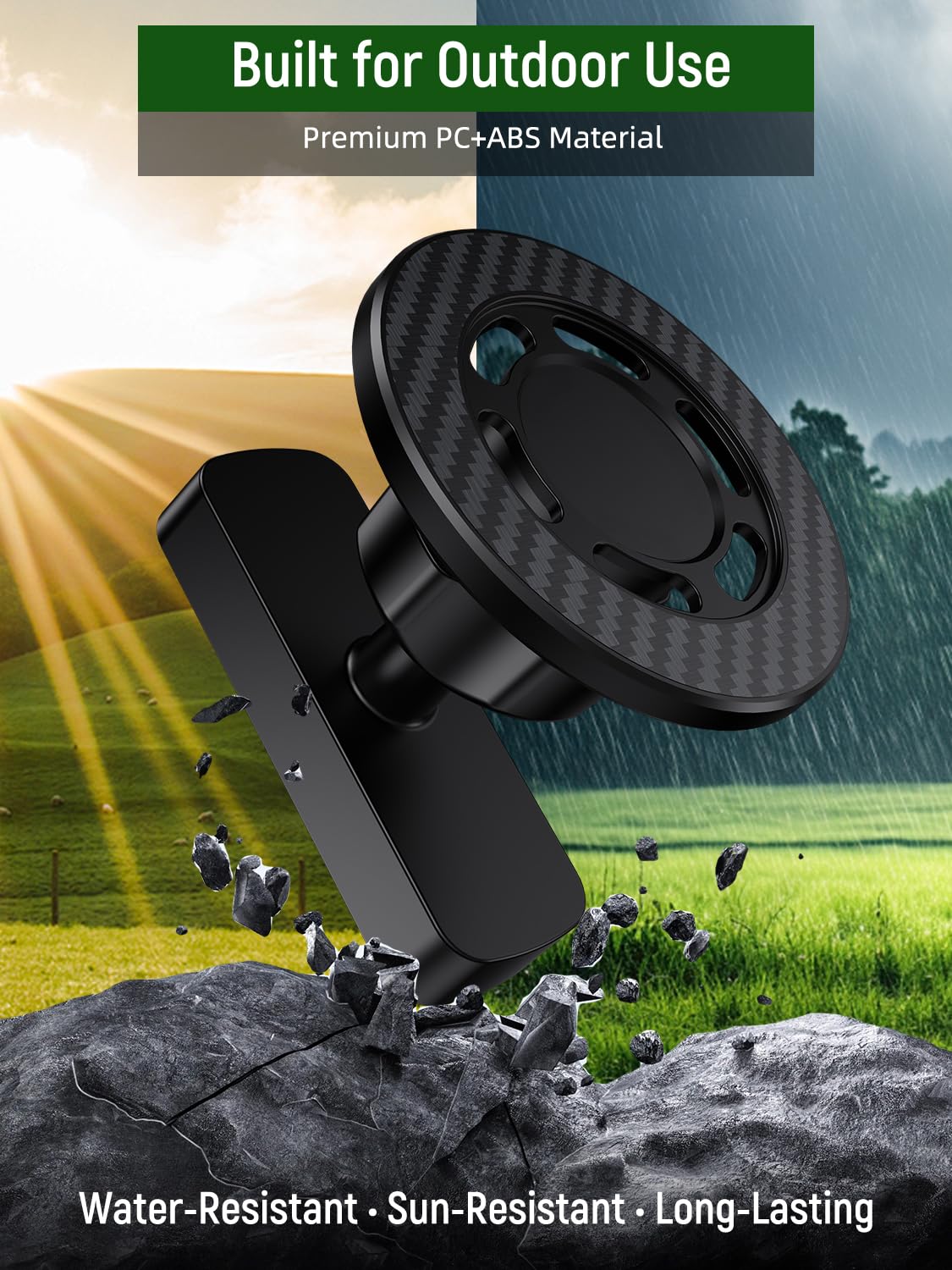 Rugged outdoor materials resist sun and rain for golf use