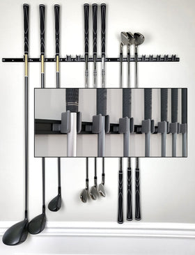 JINTECH golf club holder wall display showing a 36-inch aluminum track for organized storage.