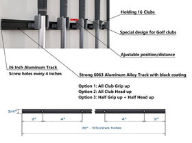 JINTECH adjustable spacing rack allows custom club spacing in a practice area.