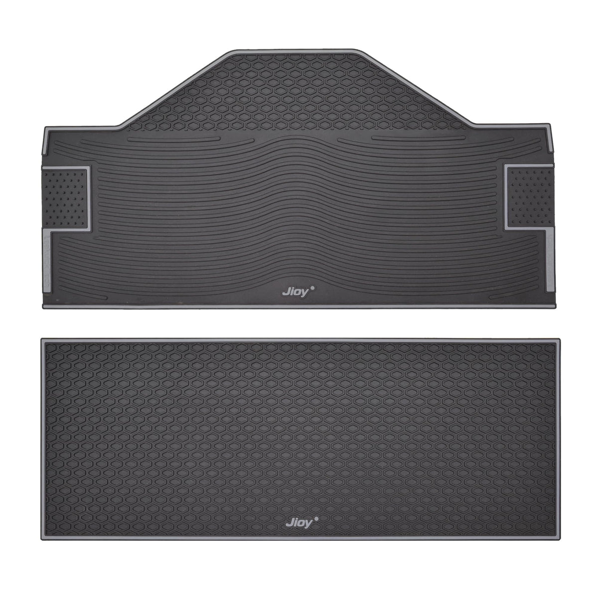 Jioy D5-D-Max floor mats showing built-in shoe-scraper zones for cleaner feet and better grip