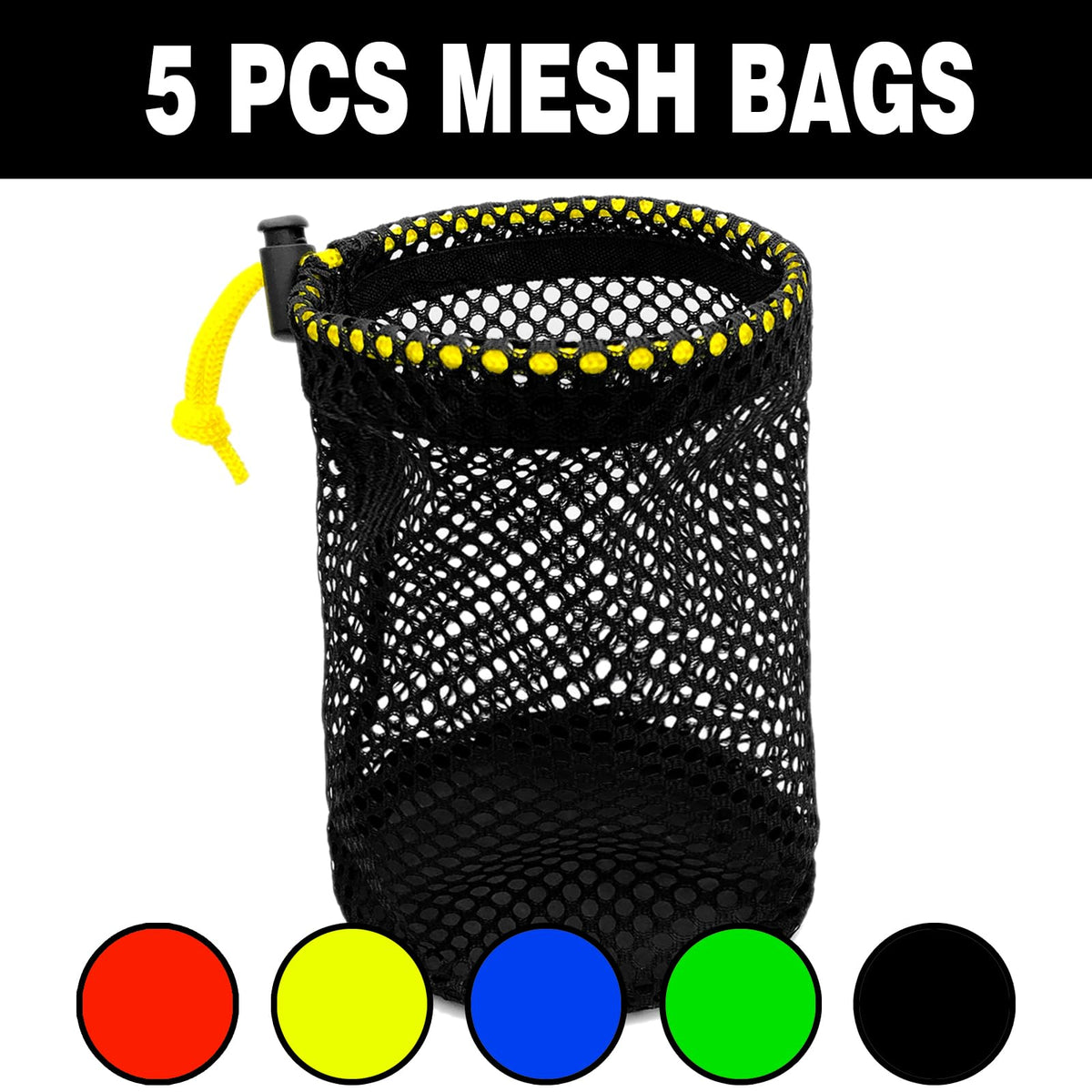 JKL yellow mesh golf bag with drawstring for quick access