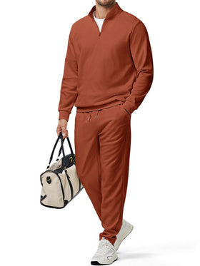 JMIERR men’s 2-piece outfit quarter-zip sweatshirt with twill fabric, easy care and versatile everyday wear.