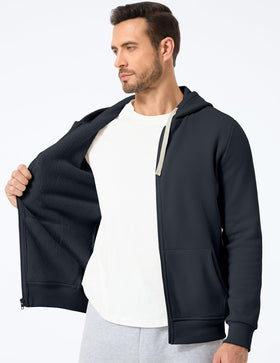 JMIERR fleece hoodie styled with denim for a casual look