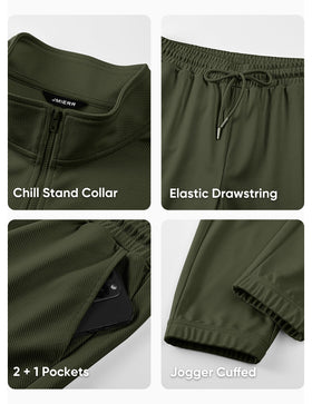 JMIERR joggers elastic waist in green, back pocket detail for storage.