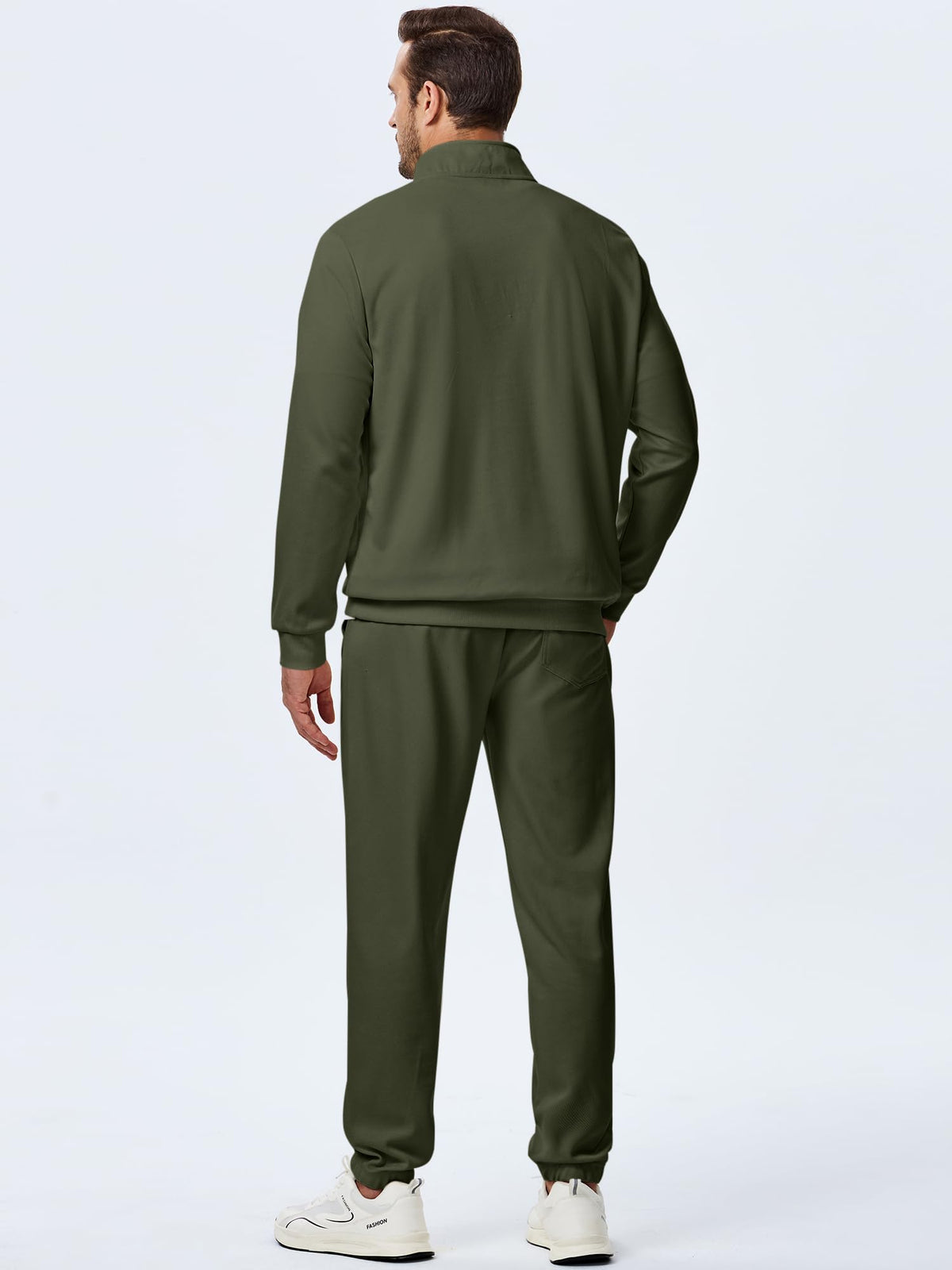 JMIERR joggers elastic waist with front pockets in green, practical for errands.
