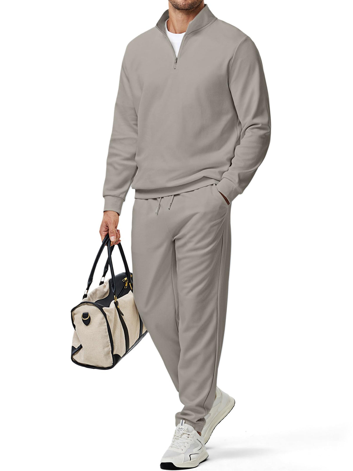 JMIERR men's twill sweatshirt quarter-zip grey for daily comfort and warmth
