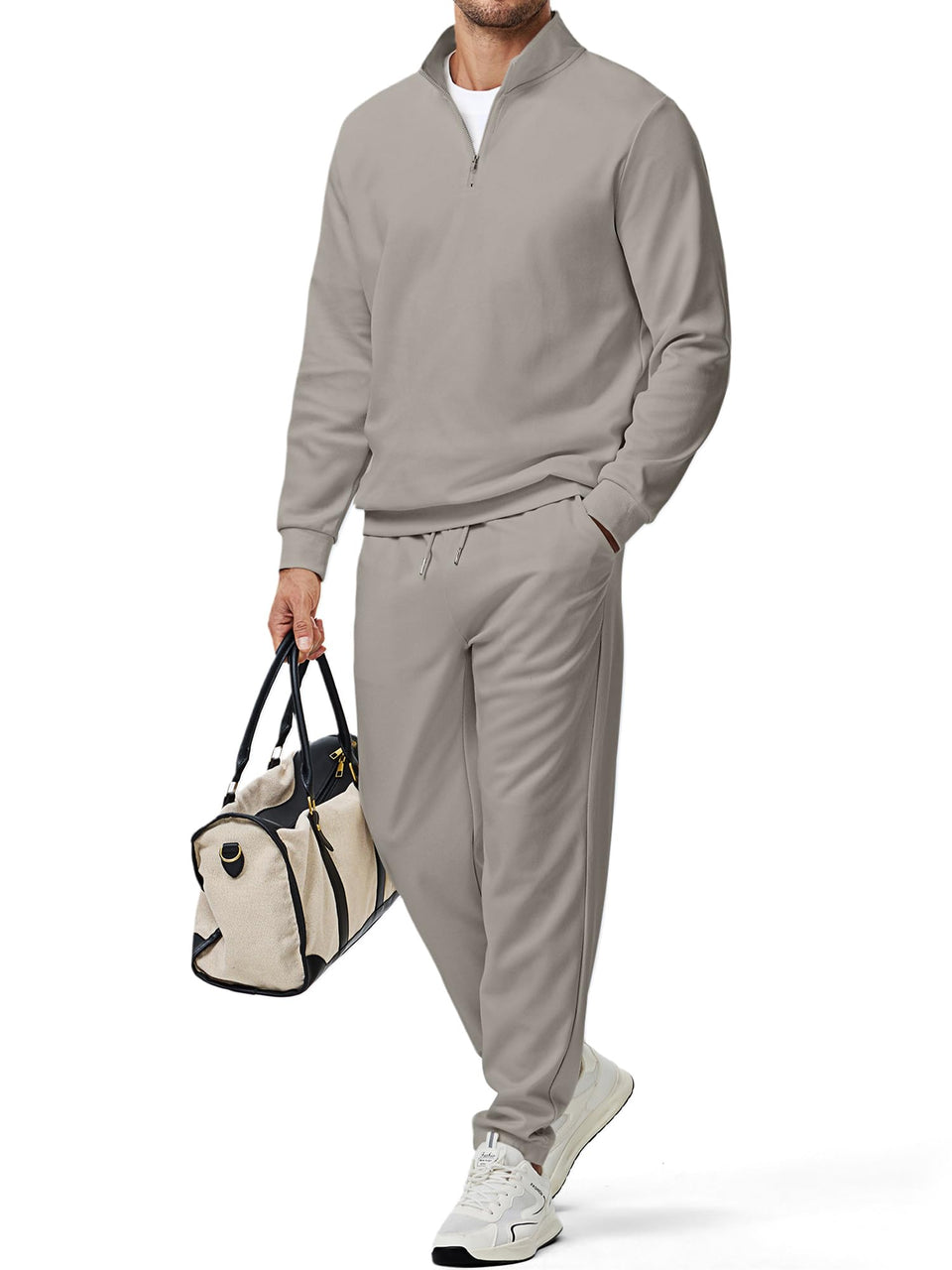 JMIERR men's twill sweatshirt quarter-zip grey for daily comfort and warmth