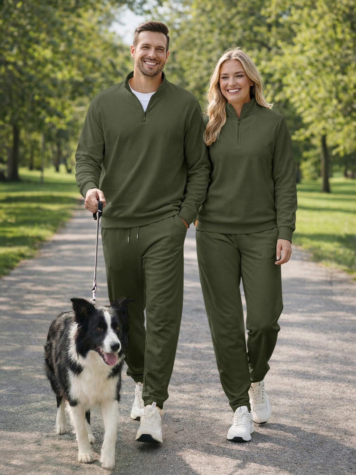 JMIERR twill sweatshirt back view in green, clean minimalist look.