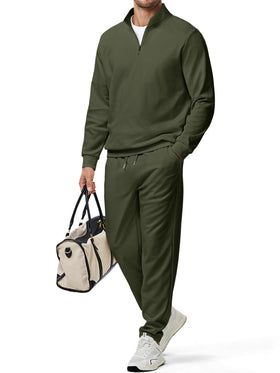 JMIERR men two-piece twill sweatshirt with quarter-zip, front view, comfortable daily wear.