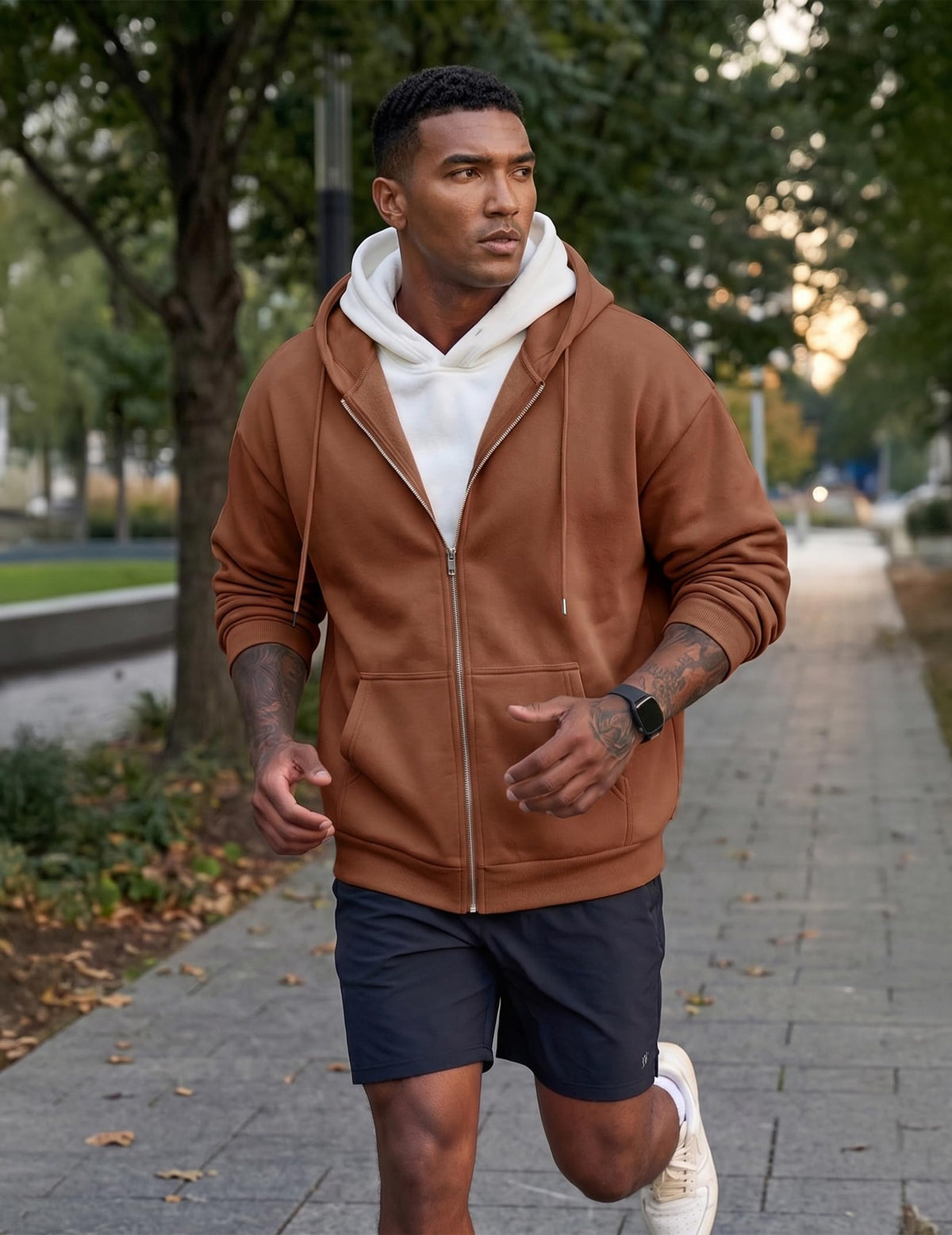 JMIERR cotton zip hoodie neckline stitching close-up.