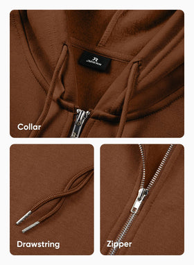 JMIERR men's cotton zip hoodie worn on model for comfortable fit.