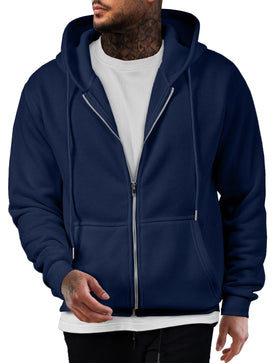 JMIERR men's cotton zip hoodie blue front view for everyday comfort