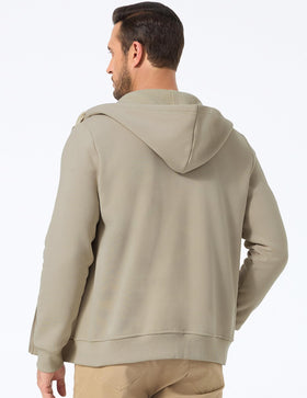 JMIERR hoodie beige back view highlighting clean silhouette and versatility.