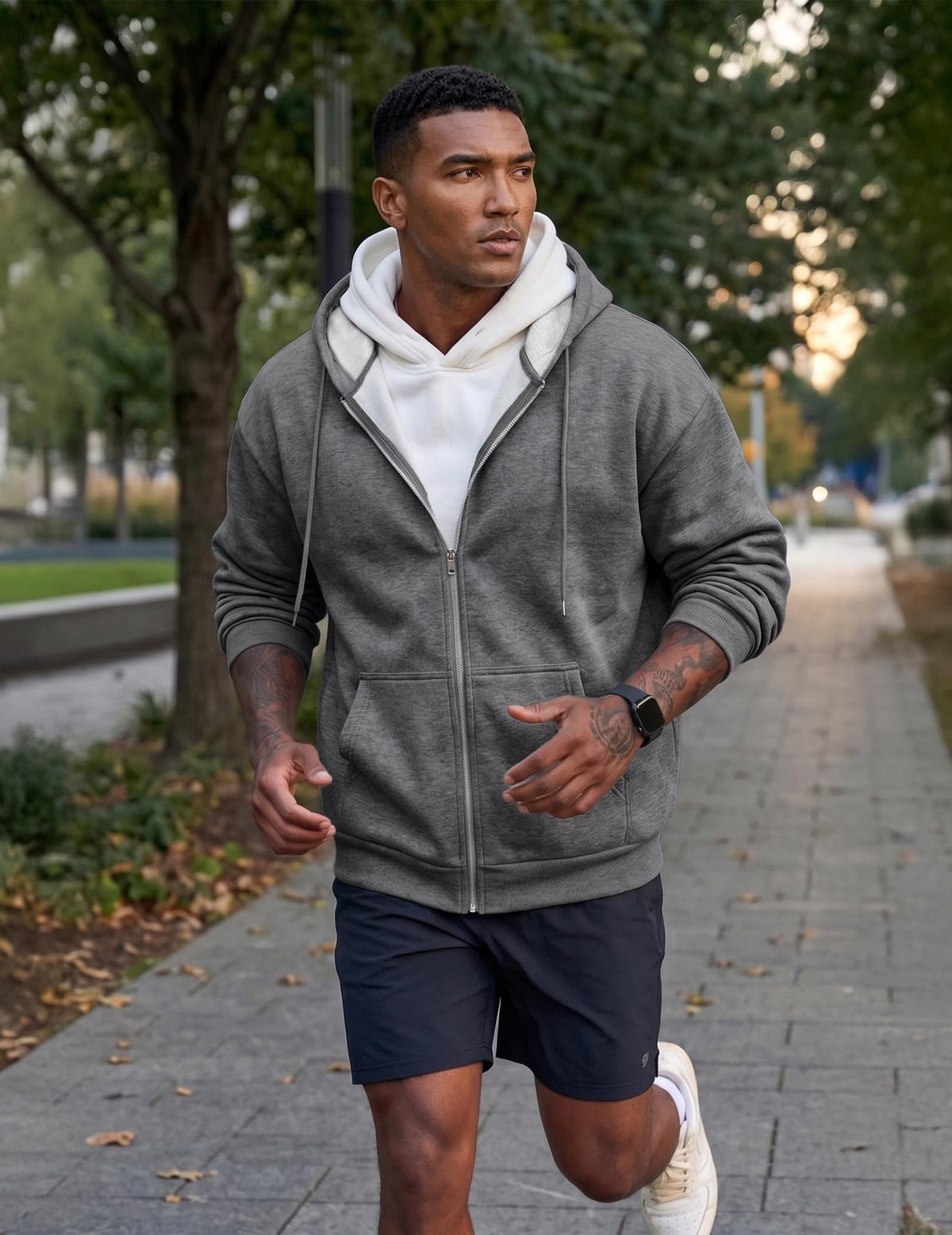 JMIERR grey back view hoodie with clean, simple design.