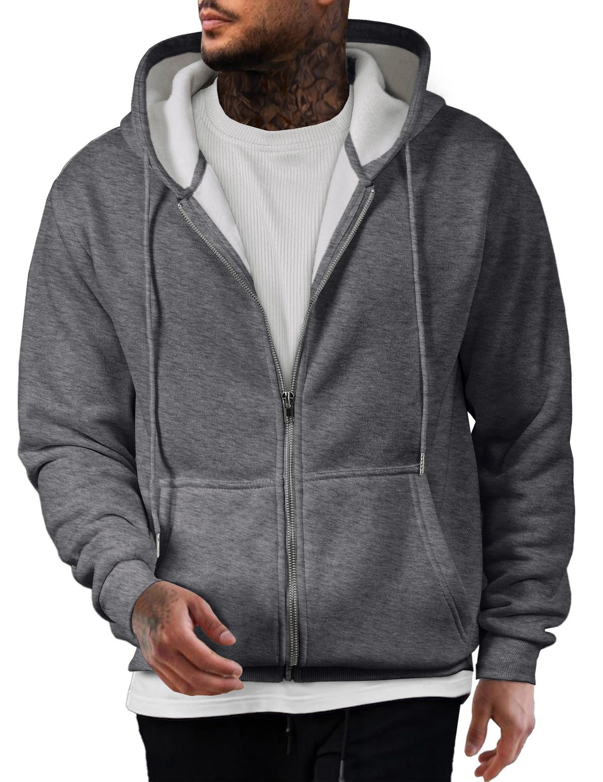 JMIERR men's full-zip hoodie grey with front zip for easy layering.