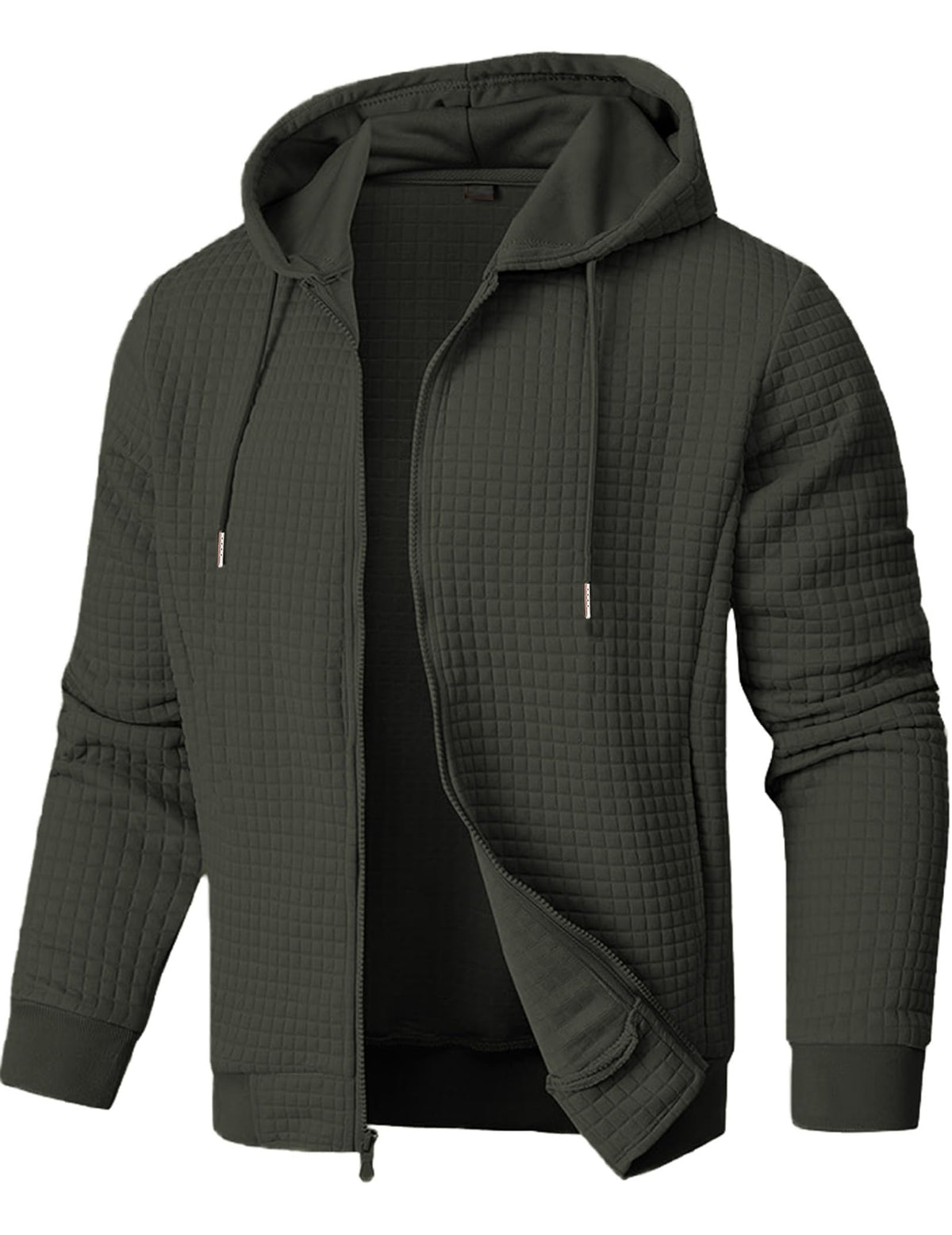 JMIERR men's jacquard plaid hoodie front view, soft fabric for daily wear.