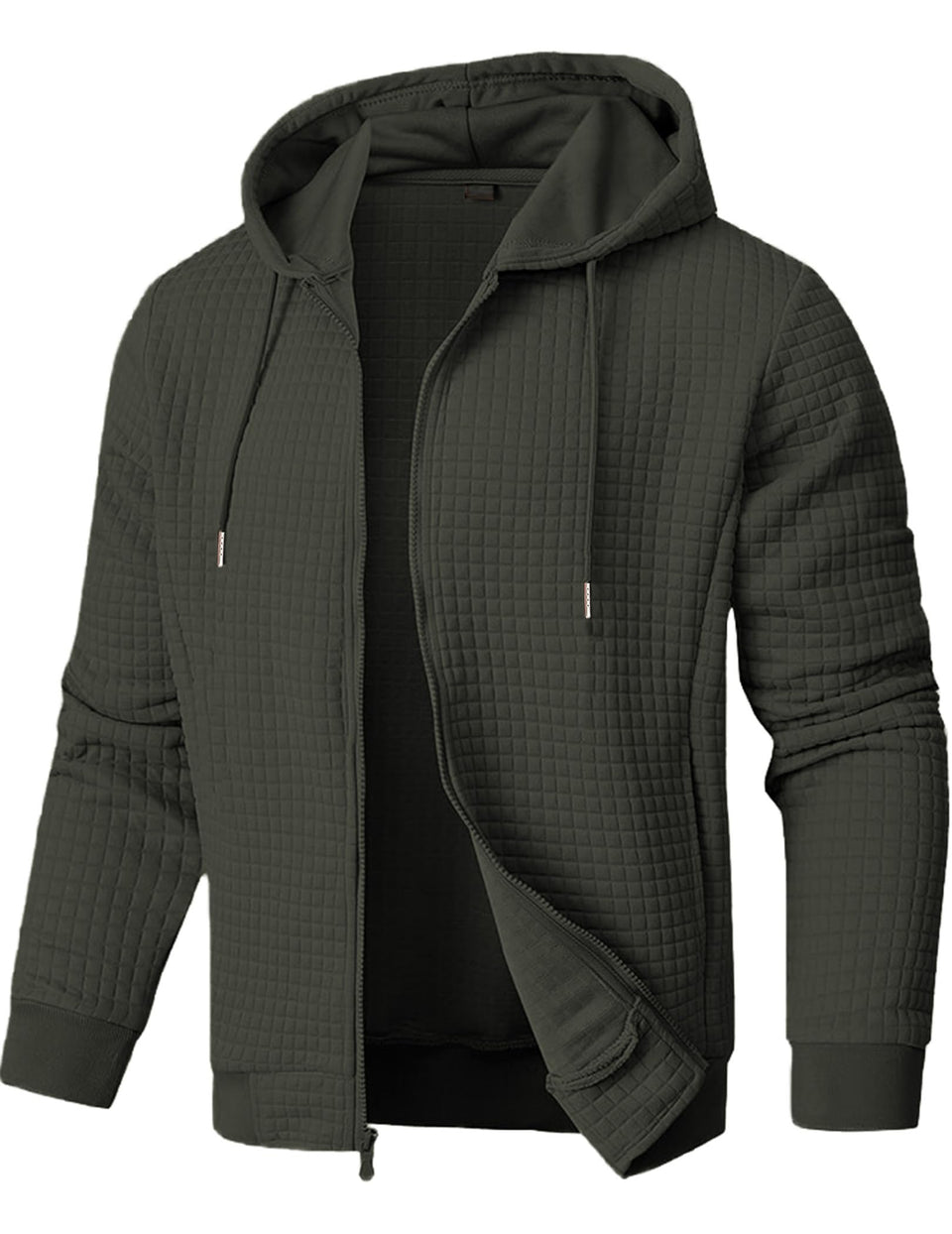 JMIERR men's jacquard plaid hoodie front view, soft fabric for daily wear.