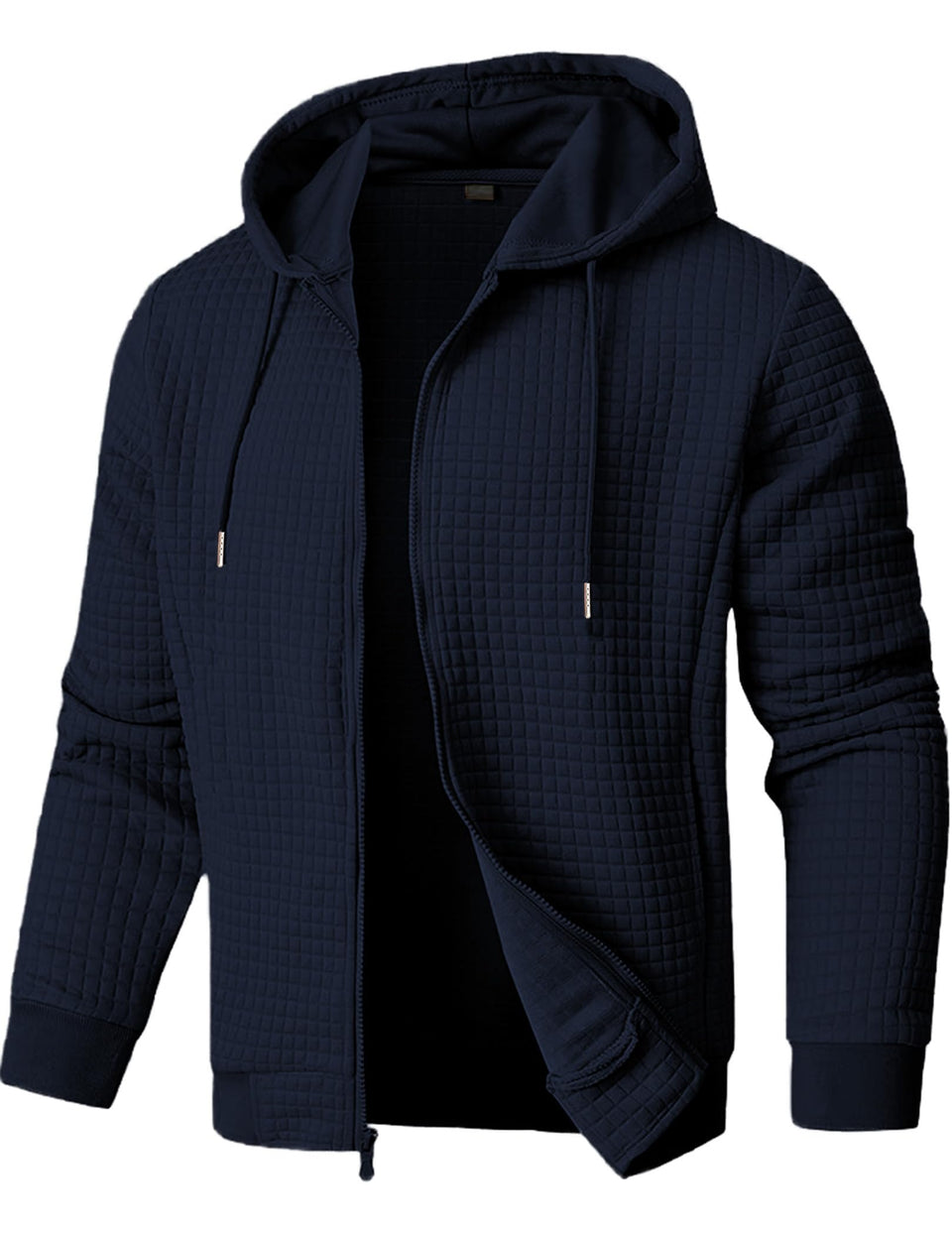 JMIERR men's jacquard plaid hoodie front zip for easy layering.