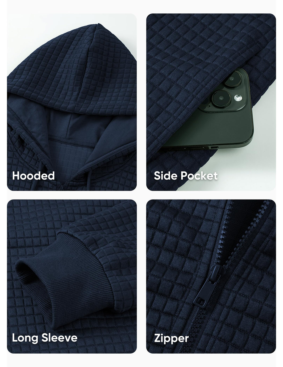 Navy color option of JMIERR hoodie complements multiple outfits.