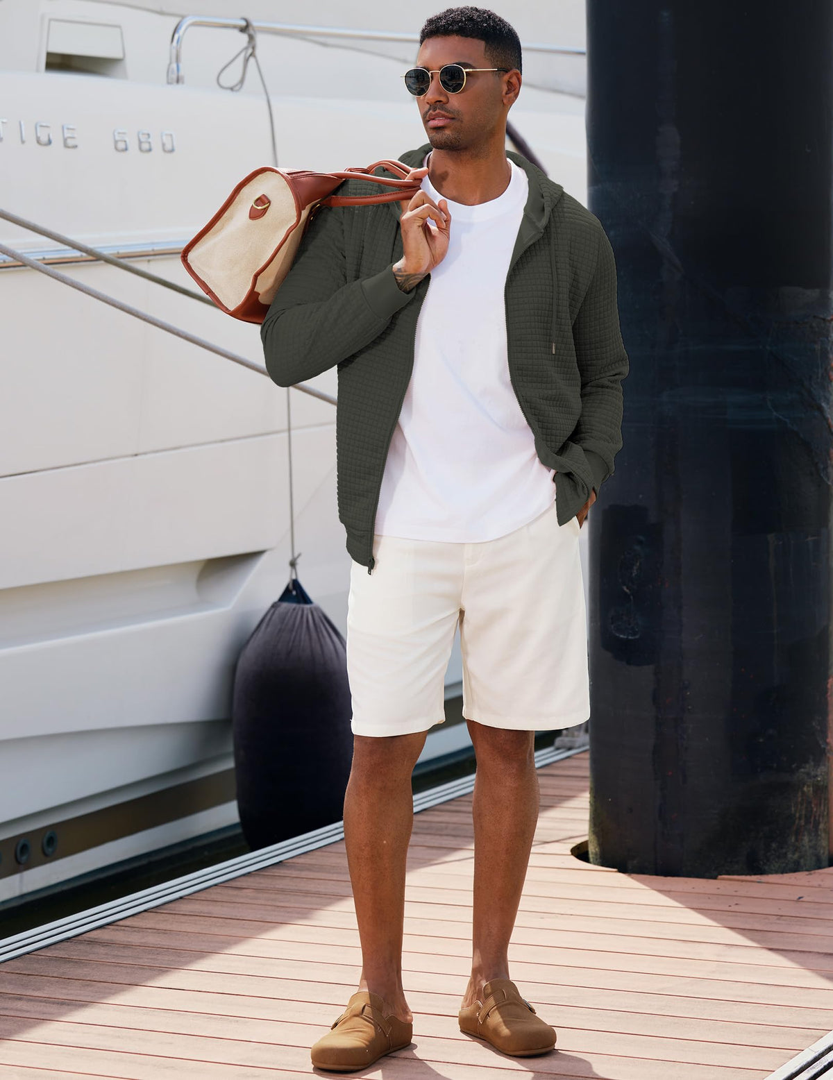 JMIERR jacquard plaid hoodie styled for casual everyday looks.