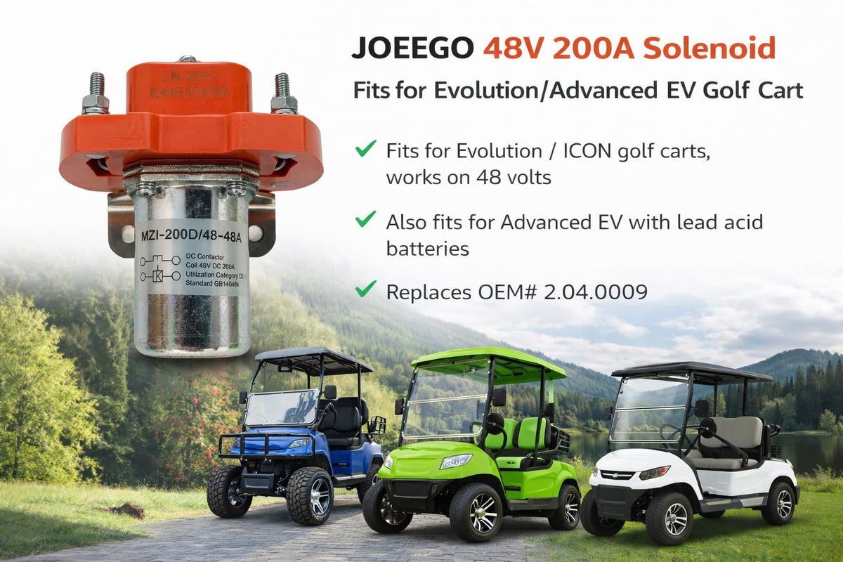 JOEEGO 48V 200A solenoid for Turfman 200/800/1000 in a golf cart setup