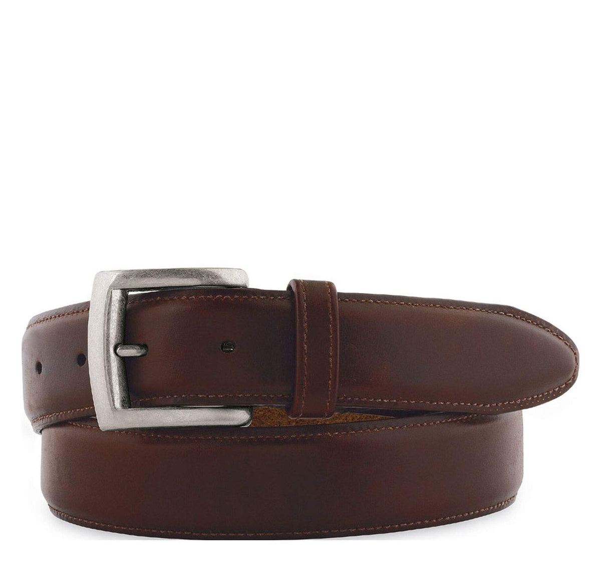 Johnston & Murphy Wax Veal Belt in brown with nickel buckle, perfect for both casual and formal looks.