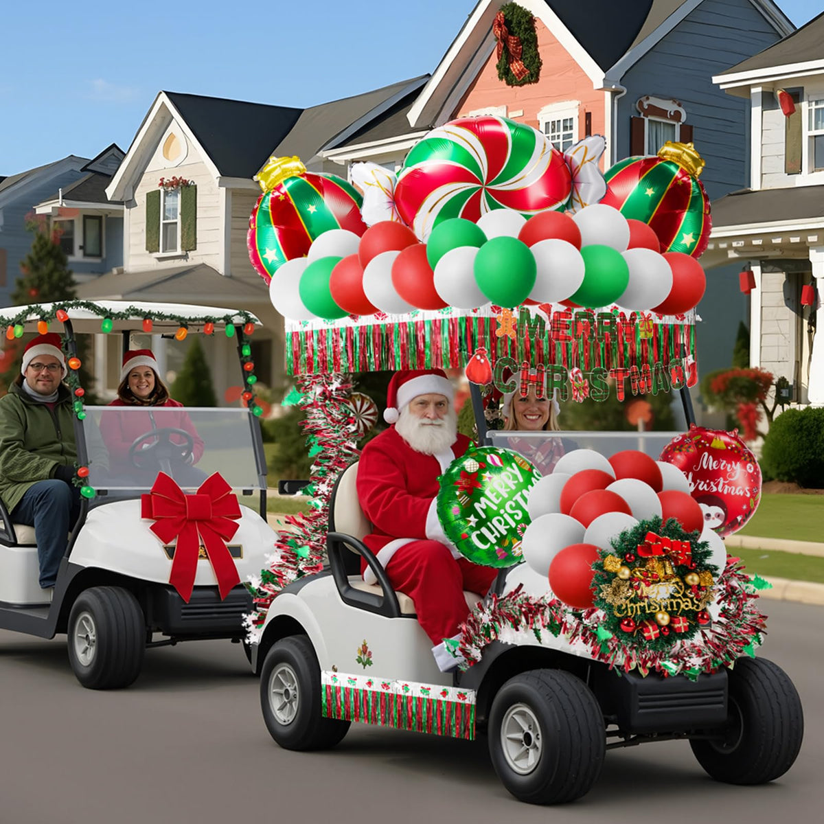 JolliLudo Christmas banners on golf cart for celebratory signage