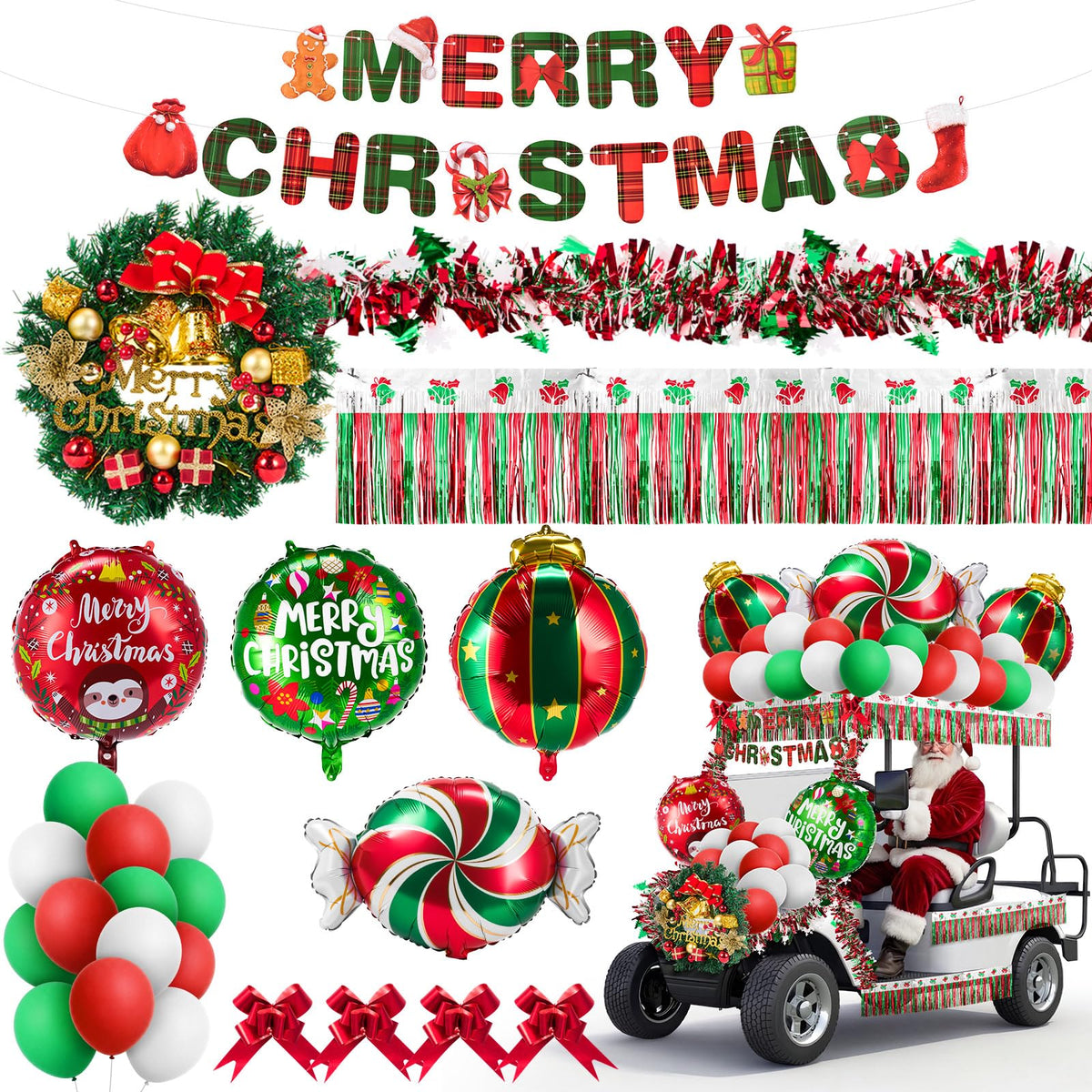 JolliLudo Christmas wreath on golf cart for vivid parade display