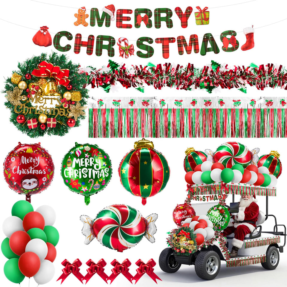 JolliLudo Christmas wreath on golf cart for vivid parade display