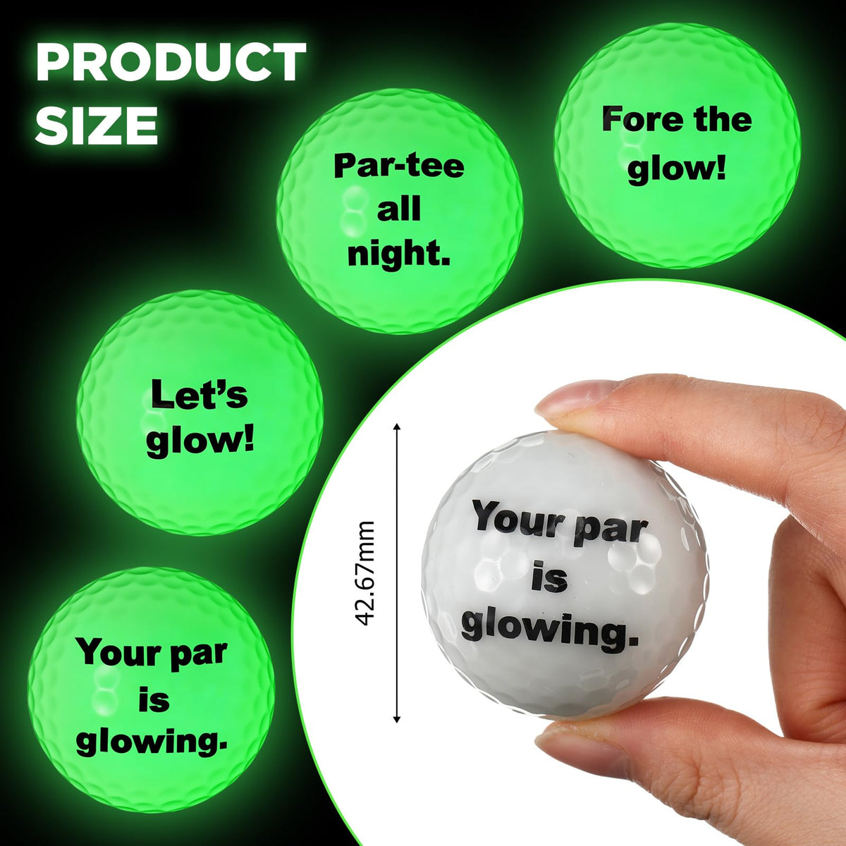 JolliLudo glow golf ball style A with engraved words for night play