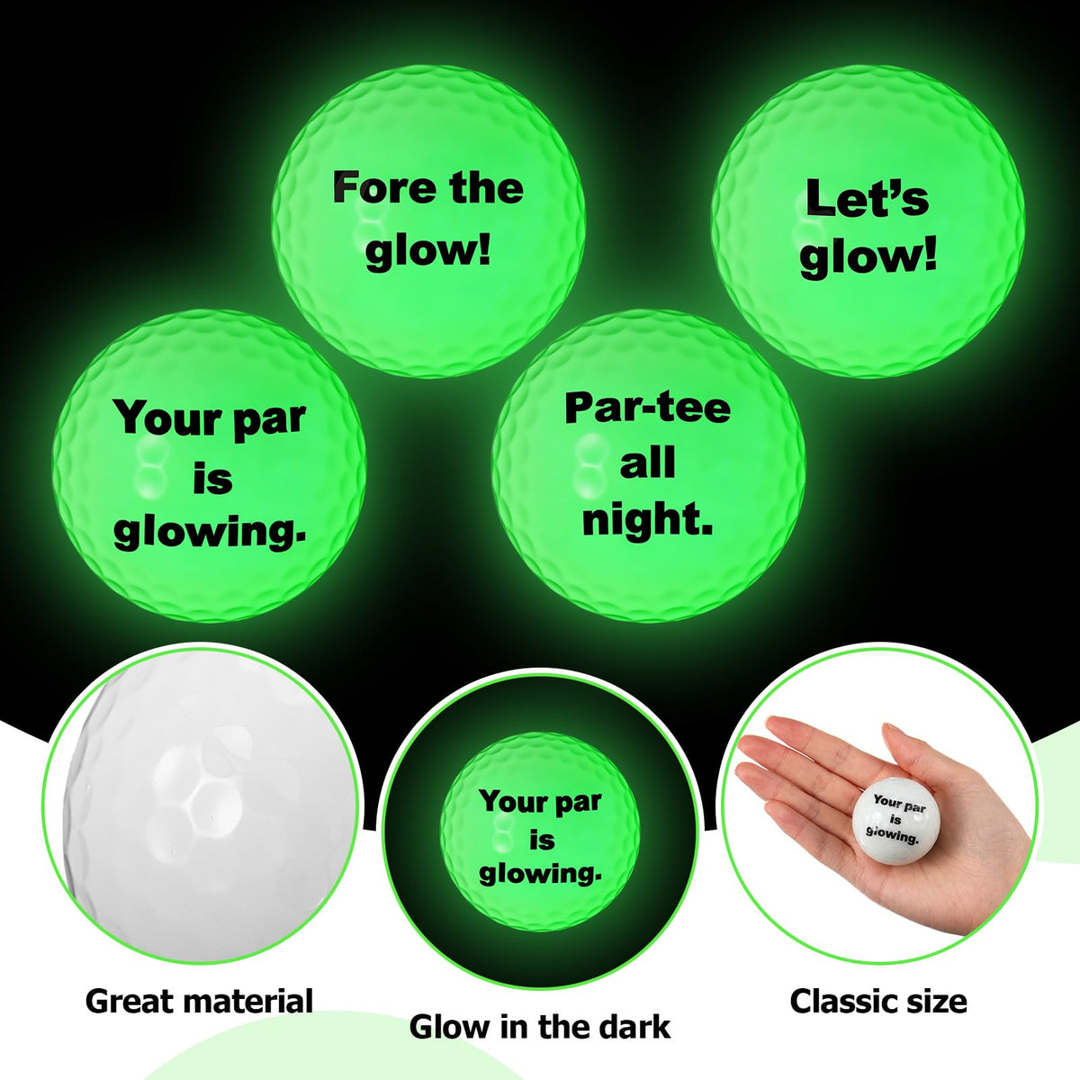 JolliLudo glow golf ball style B features funny words for social rounds