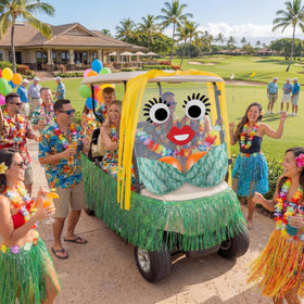 JolliLudo hula tinsel garlands wrap the cart for full-body coverage