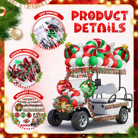 JolliLudo tinsel streamers on golf cart poles for extra sparkle