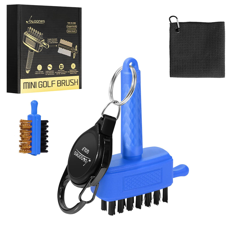 Joooones golf brush with brass and nylon bristles cleans grooves without scratching.
