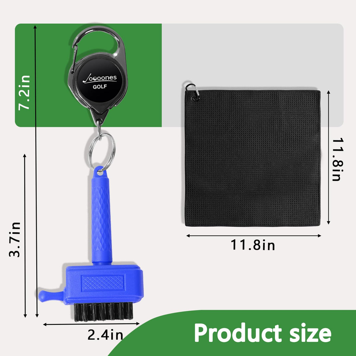 Joooones golf brush attached to bag using its clip for easy access.