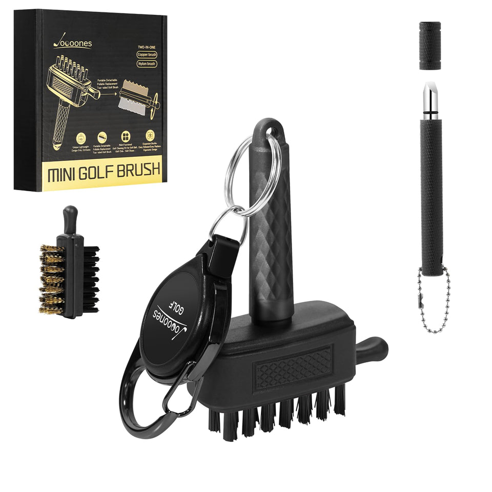 Joooones mini golf club brush with dual bristles for mark-free cleaning on clubs.